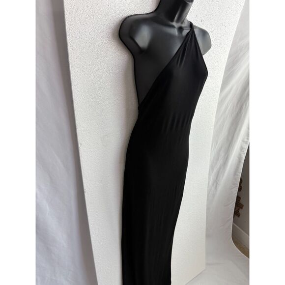 Black Asymmetrical One Shoulder Maxi Cocktail Evening Dress Open Back Size S/M - Picture 3 of 8